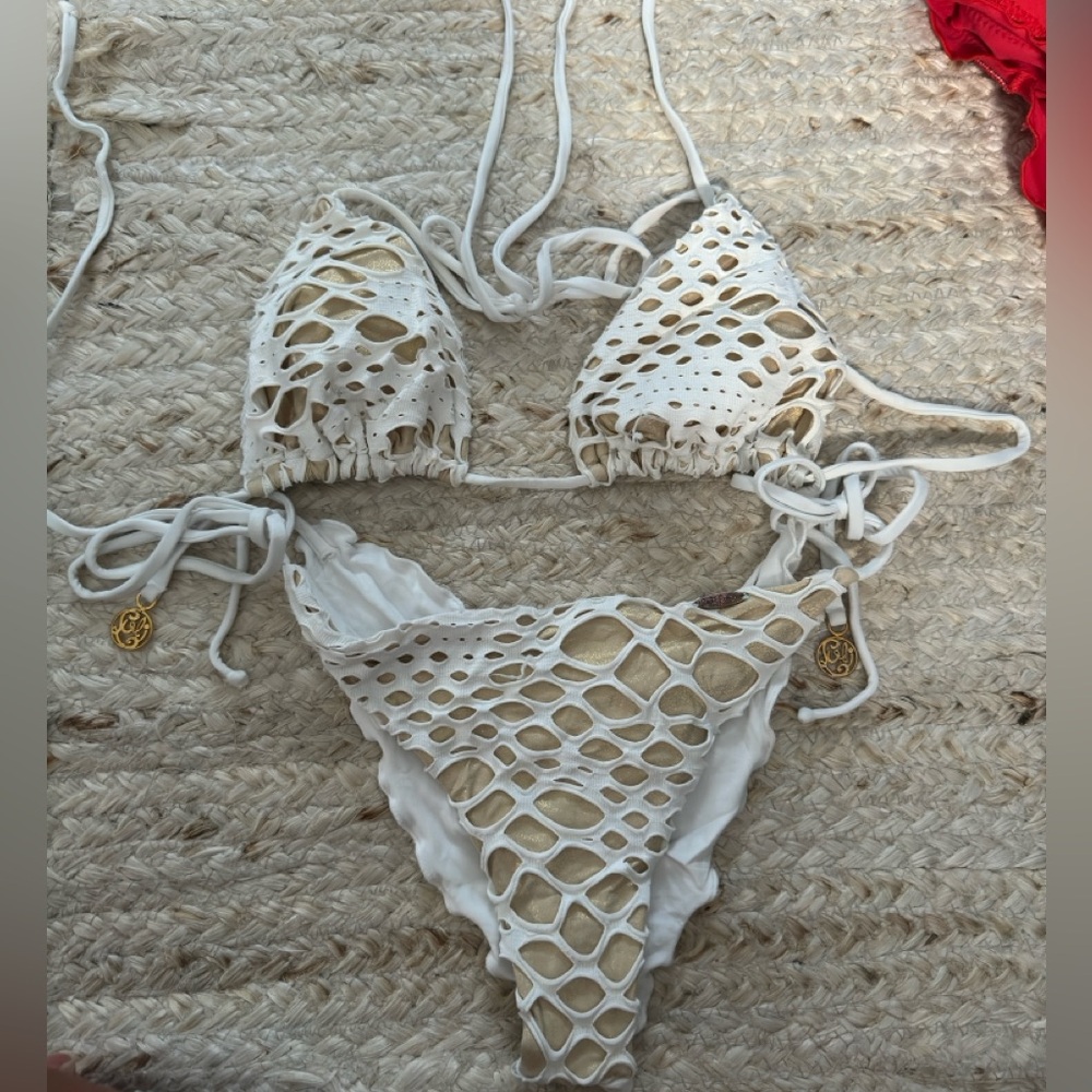 Luli Fama Gold and White String Bikini
